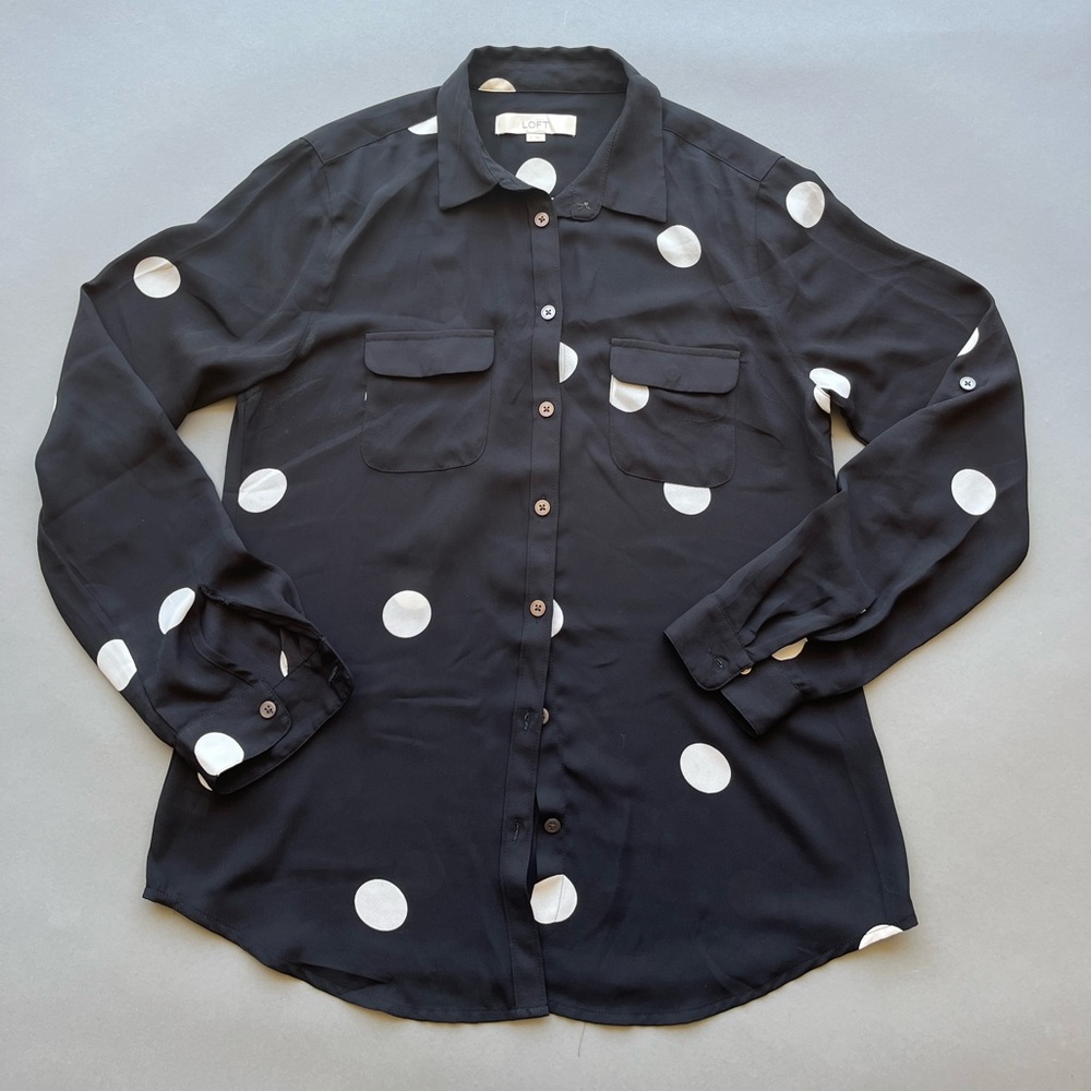 Loft polka dot light button up shirt